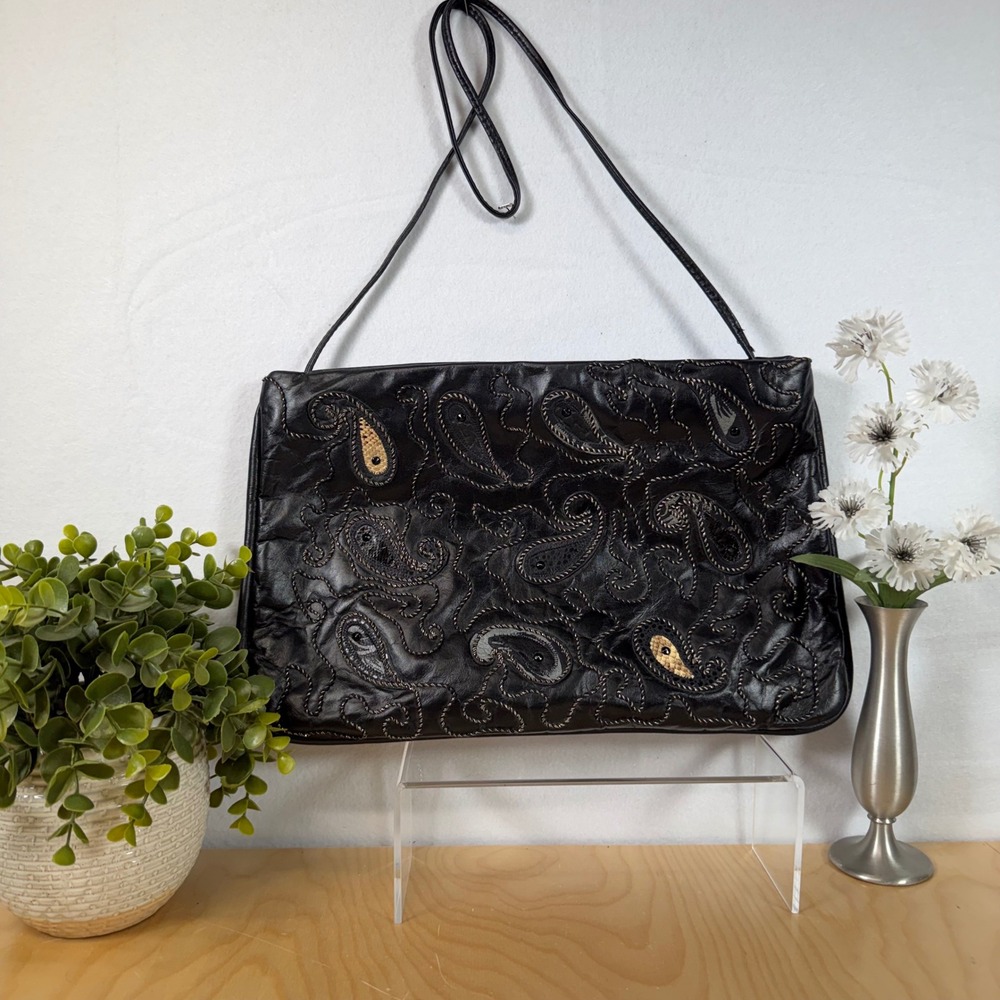 Vintage Black Paisley Embroidered Shoulder Bag Evening Party‎ Purse